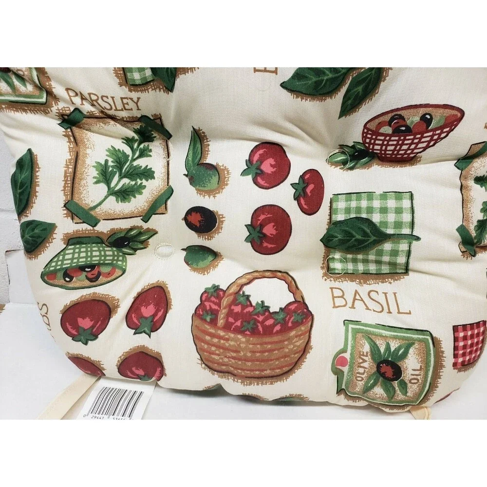 SET OF 2 SAME THICK REVERSIBLE CHAIR CUSHION PADS with ties, TOMATOES BASIL, B&D